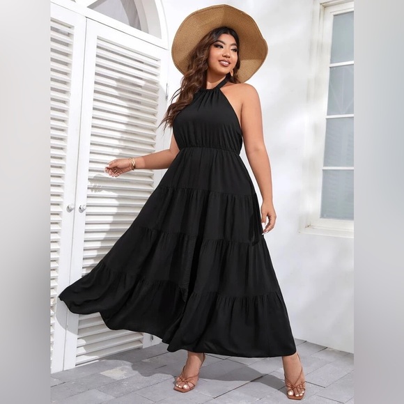 Solid Tie Backless Ruffle Hem Halter Dress - Picture 10 of 13